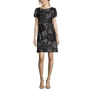 DONNA RICCO Lace Over Metallic Tweed Sheath Dress
